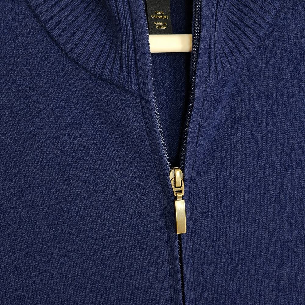 Cashmere Club Room Full Zip Sweater Navy Mock Neck Men's L - Picture 3 of 6